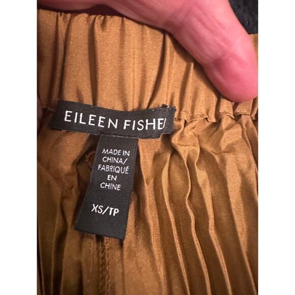 EILEEN FISHER BRONZE CRUSHED SILK PLEATED MAXI SKIRT XS - Picture 3 of 5
